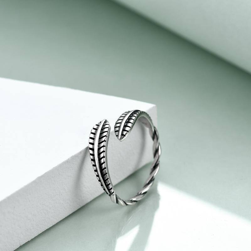 Sterling Silver Leaf Opening Ring For Women And Men